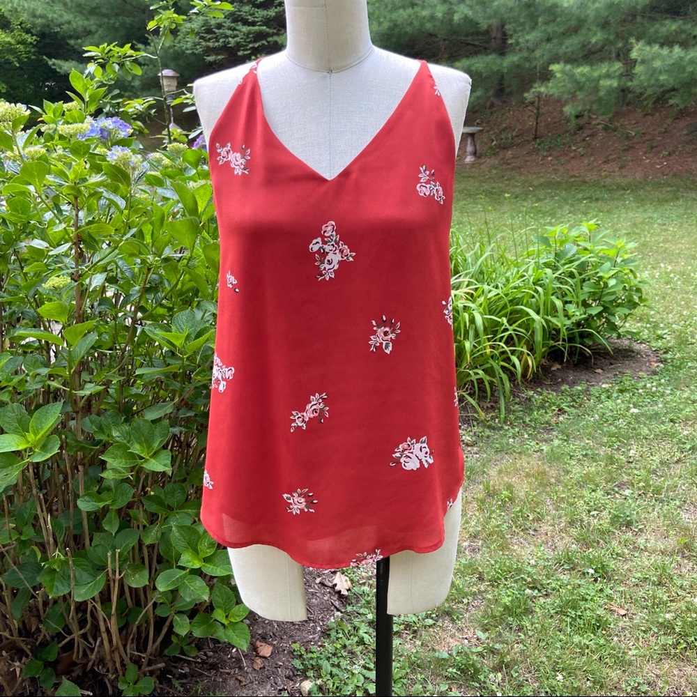 Loft red floral tank top